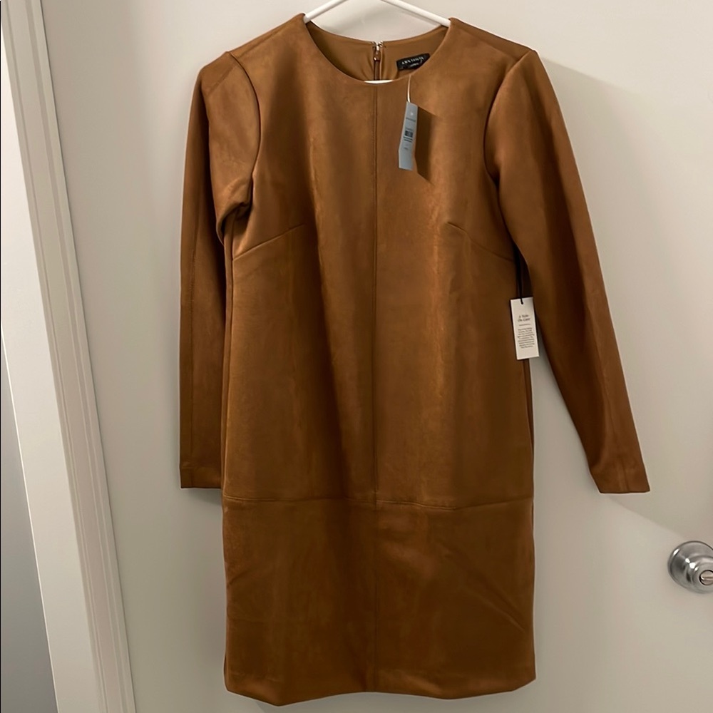 Ann Taylor faux suede Brown Long Sleeve shift Dress
